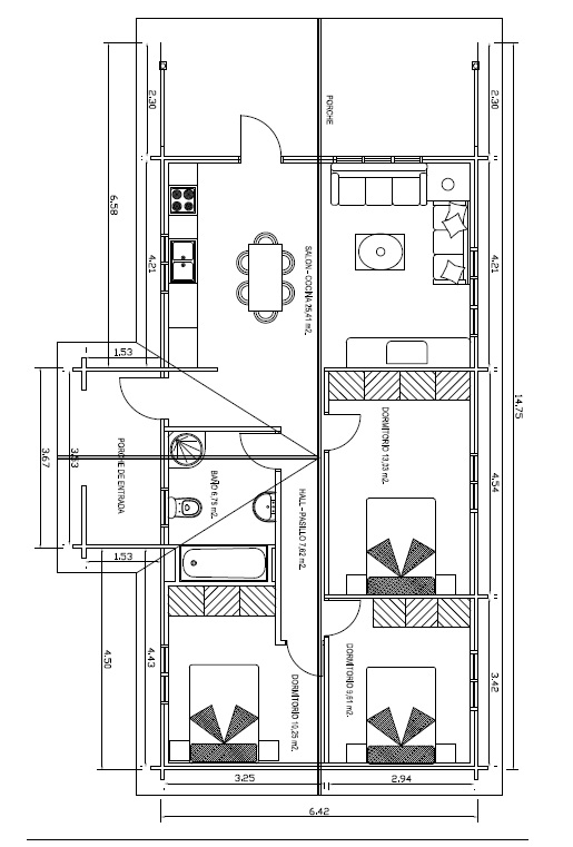 Vivienda de tablón con doble tabique.